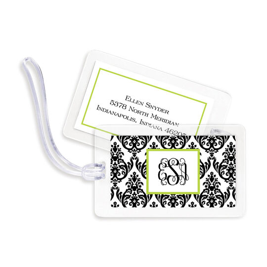 Madison Damask White with Black Luggage Tags